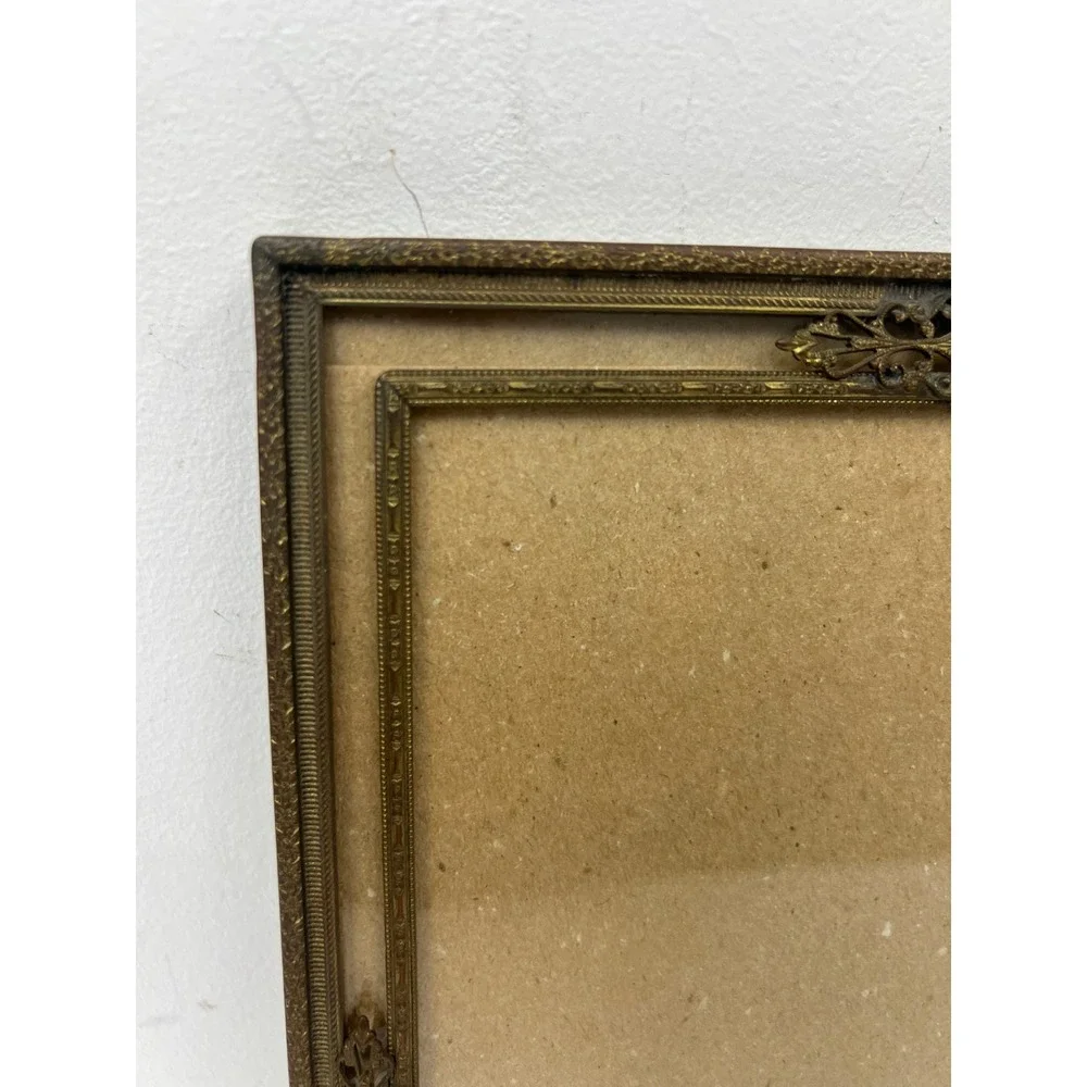 Vintage Art Nouveau Picture Frame Ornate Filigree Brass 8x10 Stand Up Easel Back